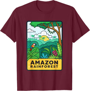 Vibrant Amazon Rainforest Design Nature Inspired T-Shirt - T-Shirt | Maroon