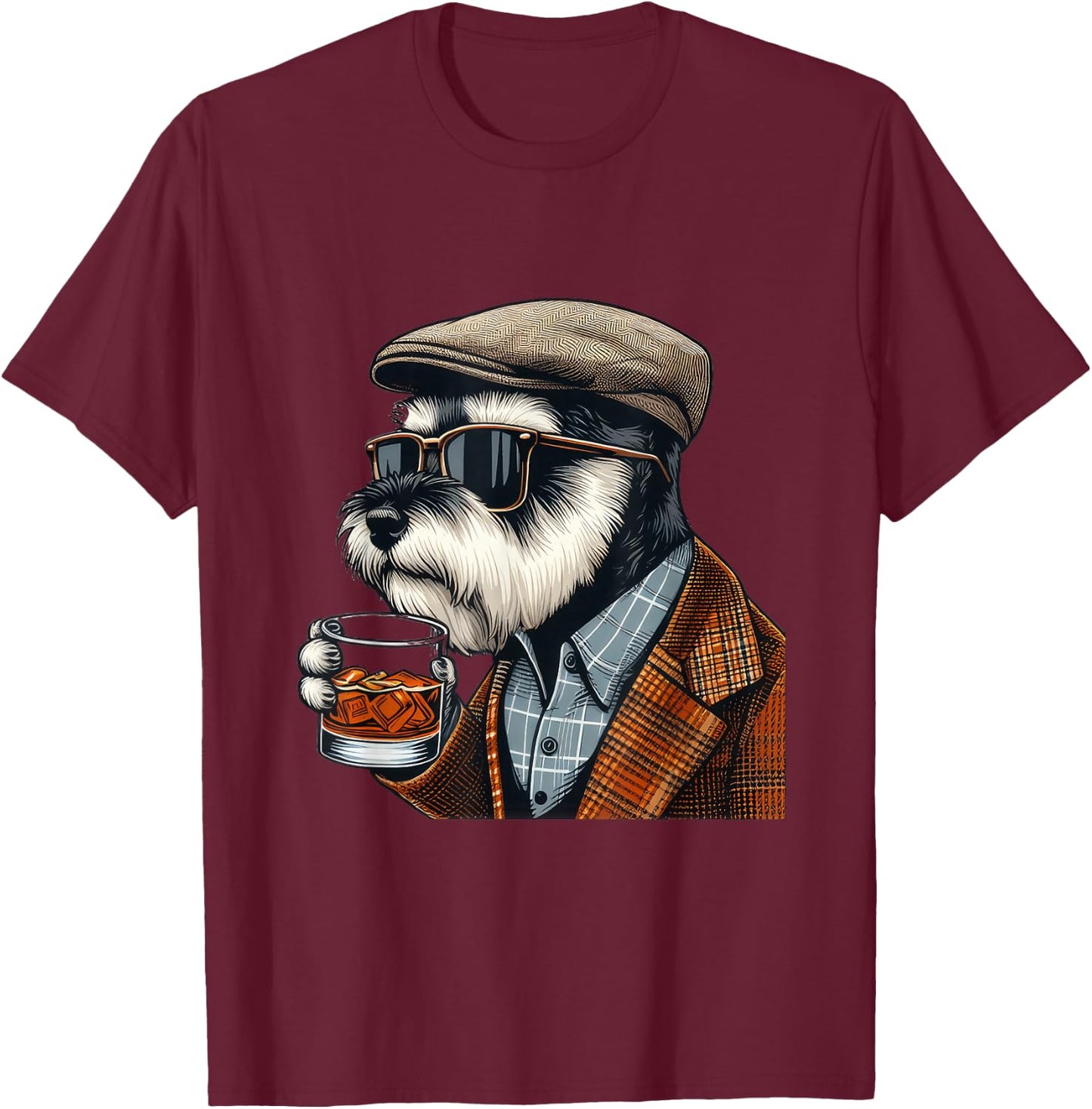 Whiskey Lover I Bourbon Drinker I Miniature Schnauzer T-Shirt - T-Shirt | Maroon