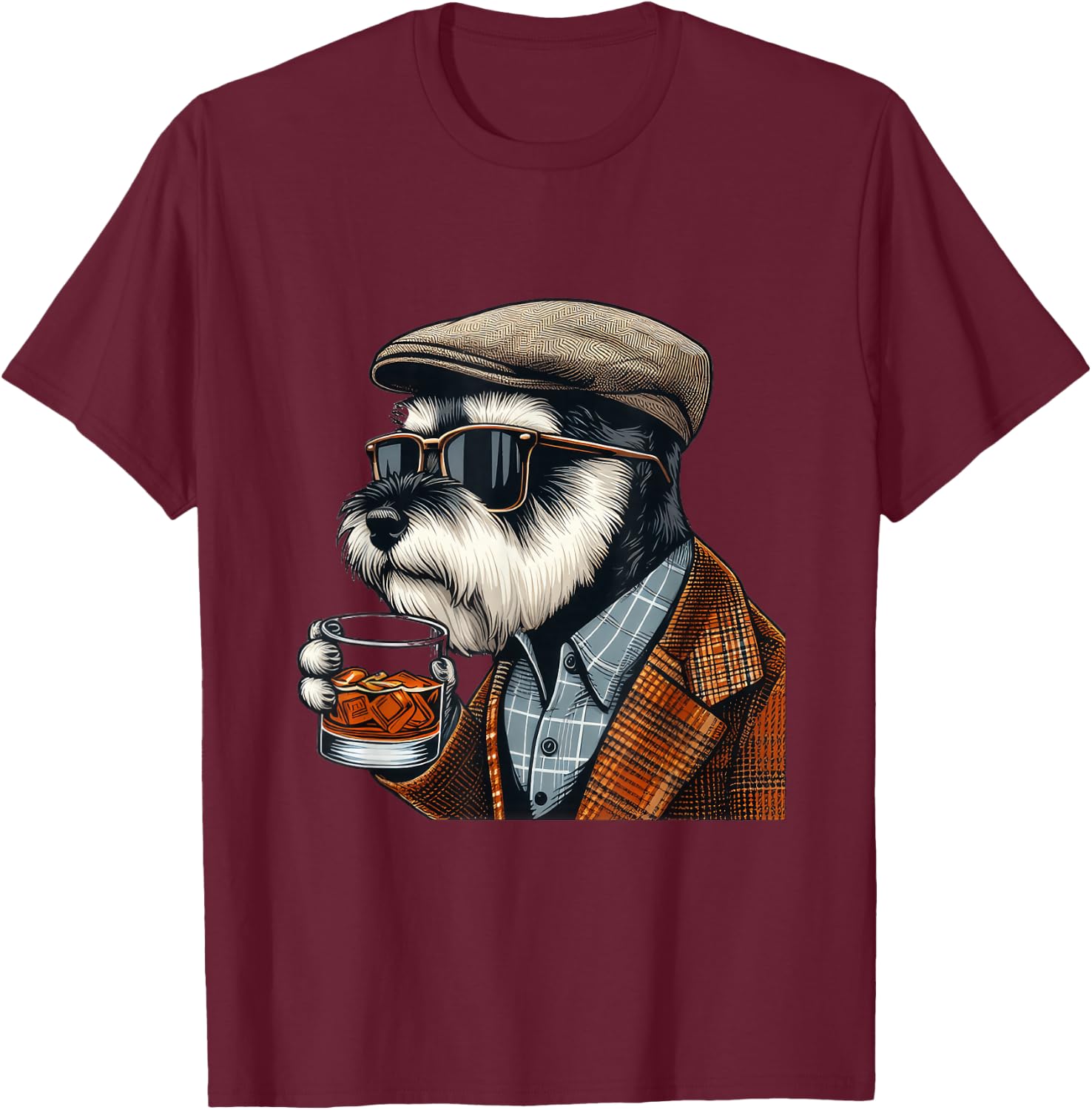 Whiskey Lover I Bourbon Drinker I Miniature Schnauzer T-Shirt - T-Shirt | Maroon