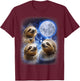 Three Sloth Moon - Funny 3 Lazy Animals Howling Parody Meme T-Shirt - T-Shirt | Maroon