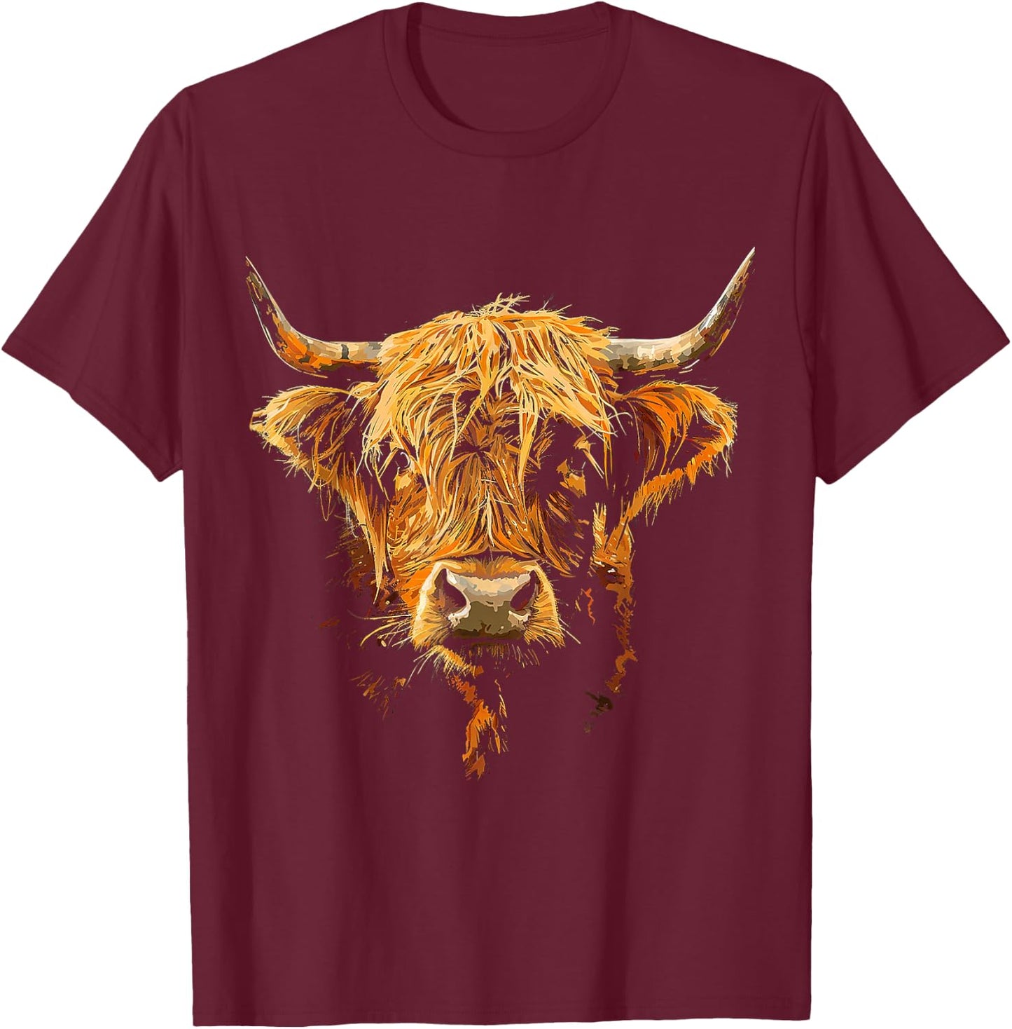 Highland Cow Animal Motif Art Highland Cow T-Shirt - T-Shirt | Maroon