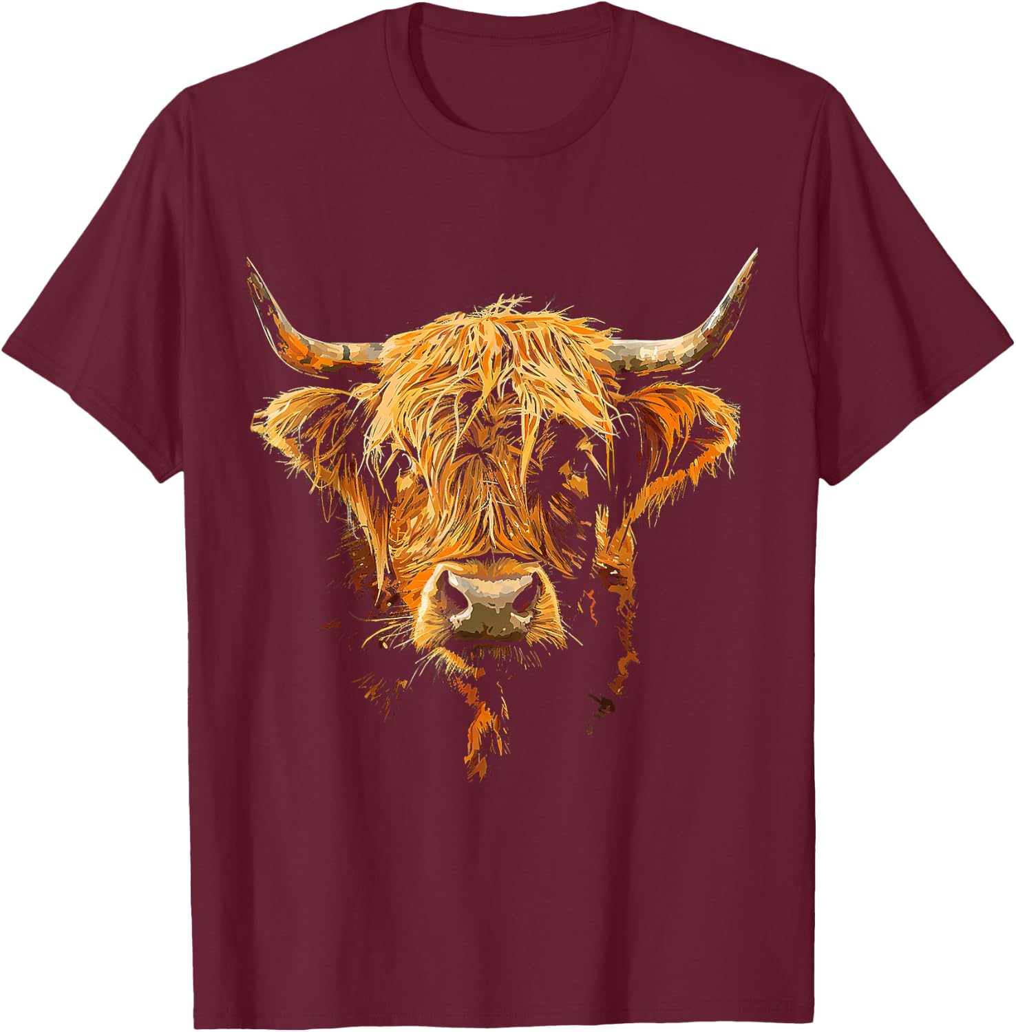 Highland Cow Animal Motif Art Highland Cow T-Shirt - T-Shirt | Maroon