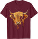 Highland Cow Animal Motif Art Highland Cow T-Shirt - T-Shirt | Maroon
