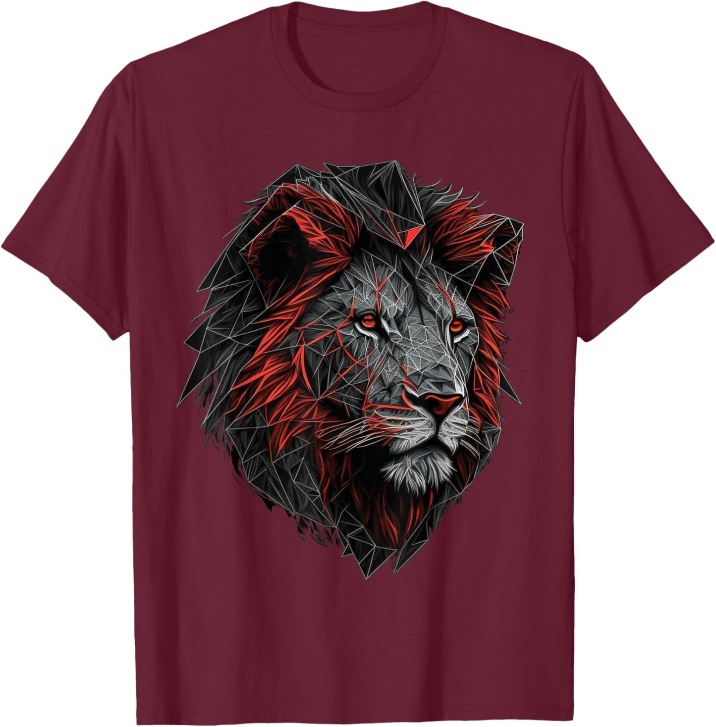 Lion Animal Print Art Polygon Lion , black T-Shirt - T-Shirt | Maroon