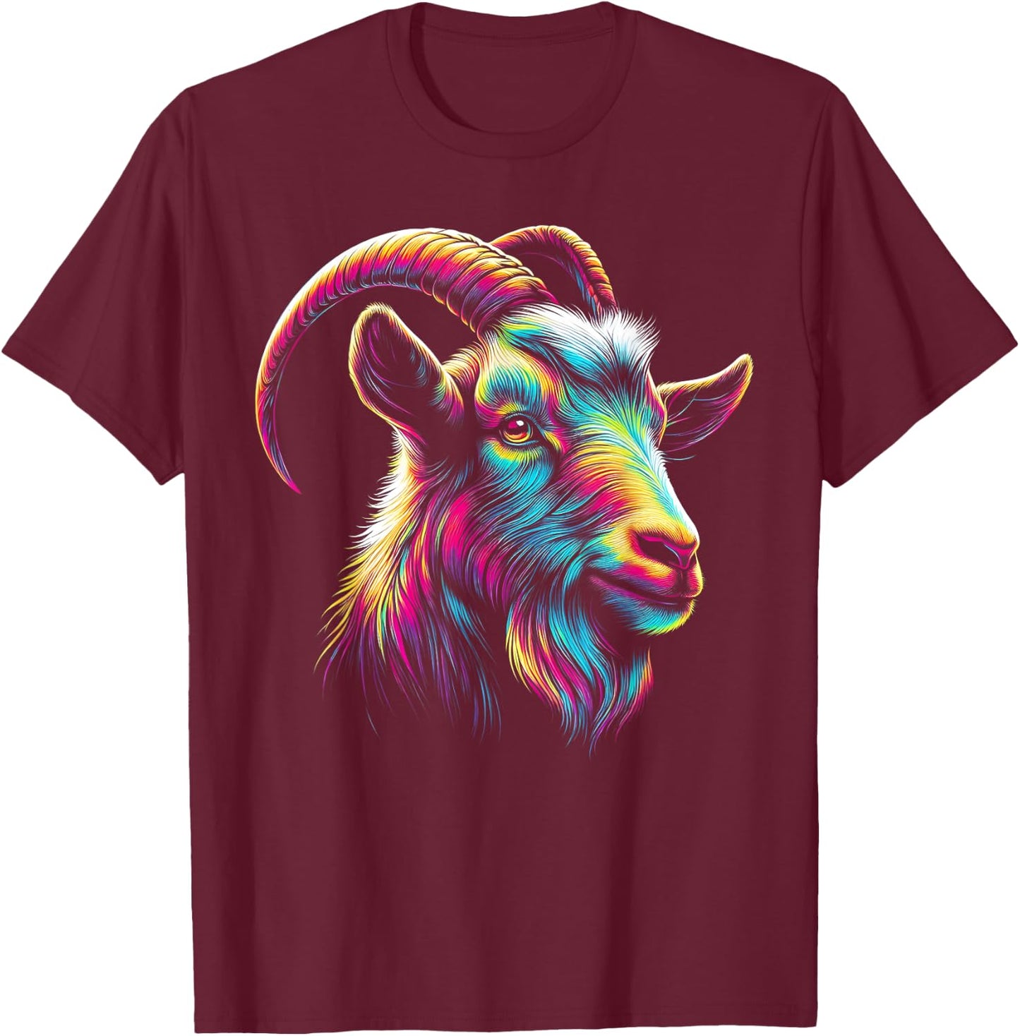 Goat Colorful Artwork | Animal Motif Goat T-Shirt - T-Shirt | Maroon