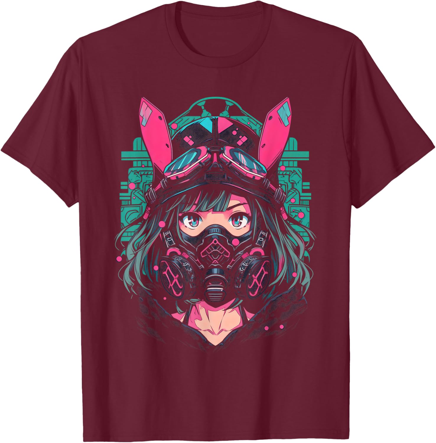 Anime Manga Cyberpunk Aesthetic Techwear Harajuku | Bunny T-Shirt - T-Shirt | Maroon