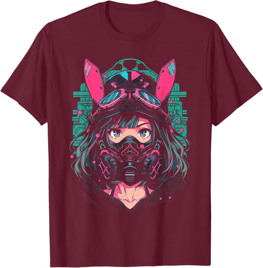 Anime Manga Cyberpunk Aesthetic Techwear Harajuku | Bunny T-Shirt - T-Shirt | Maroon