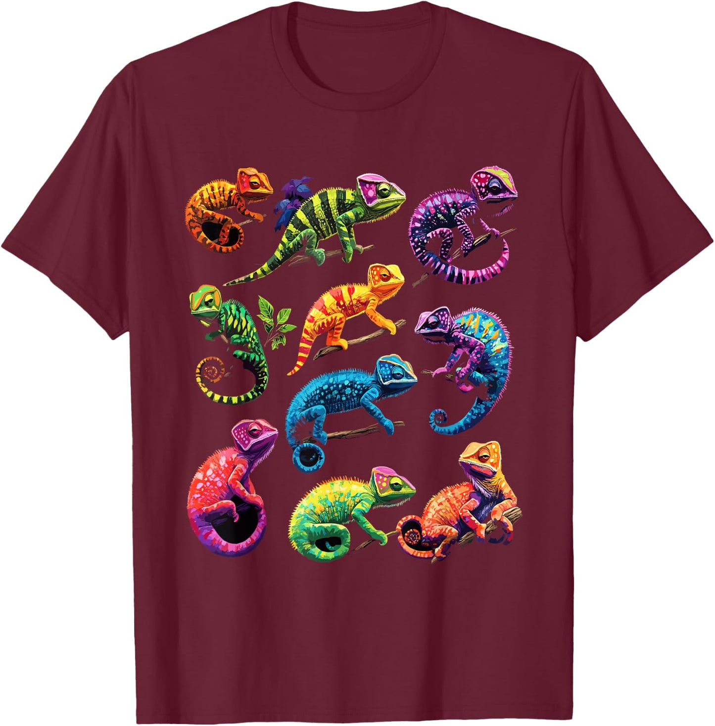 Chameleons of the World Educational Reptile Lizard Lover T-Shirt - T-Shirt | Maroon