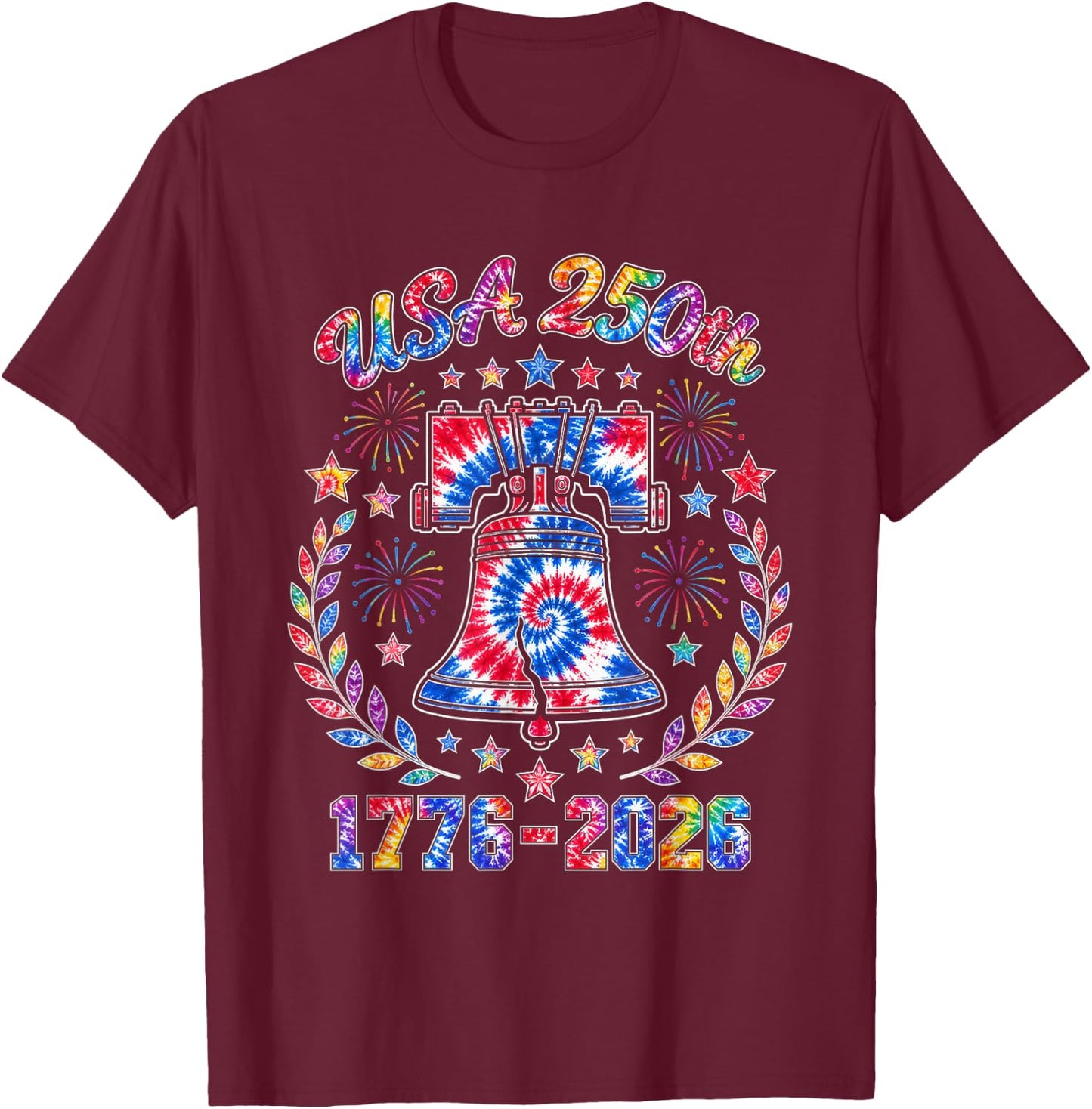 USA 250th Anniversary 1776 to 2026 Tie Dye T-Shirt - T-Shirt | Maroon