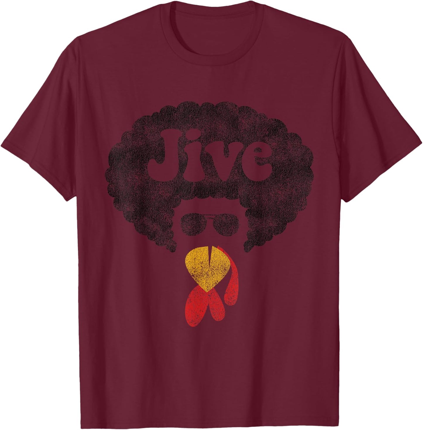 Funny Thanksgiving Jive Gift Vintage Distressed Turkey Face T-Shirt - T-Shirt | Maroon