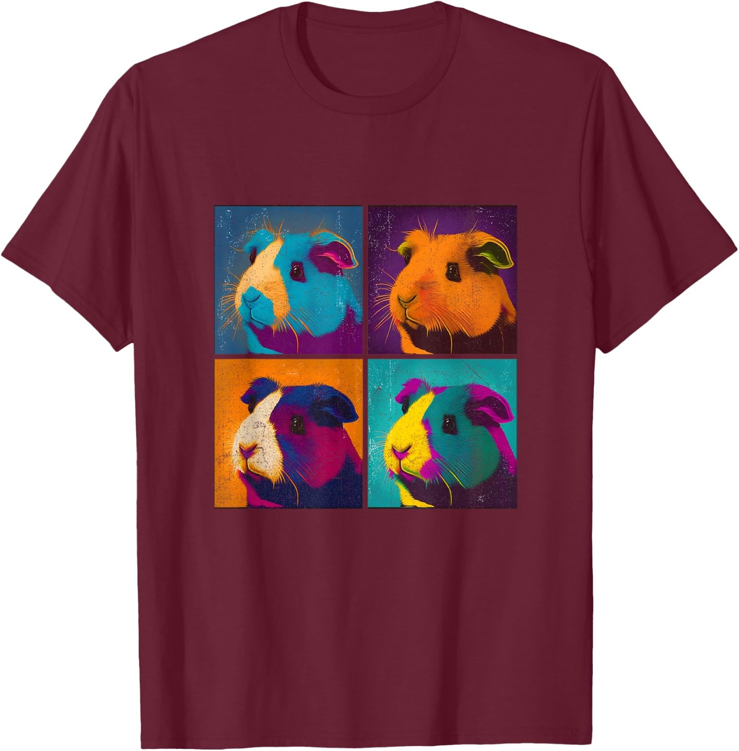Guinea Pig Pop Art Design Illustration Colorful Animal Women T-Shirt - T-Shirt | Maroon
