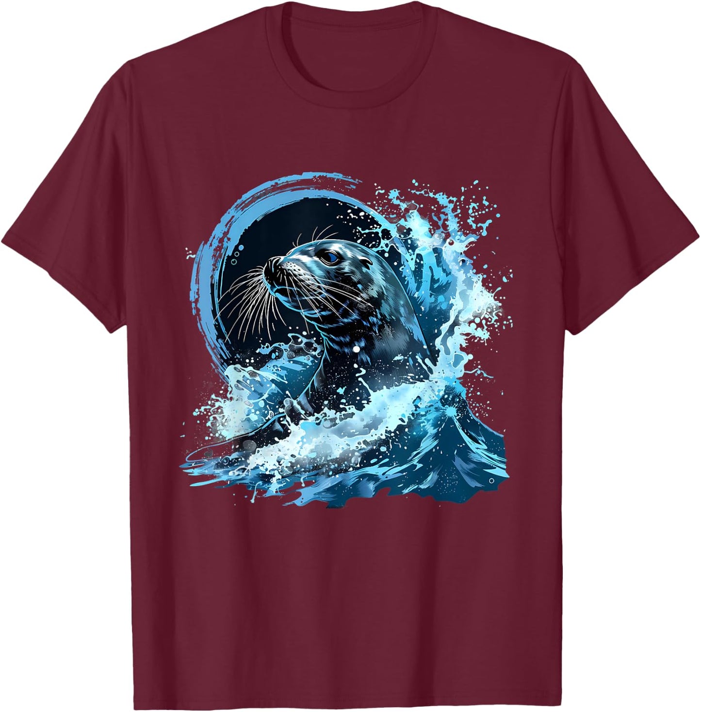 Seal Marine Mammal Ocean Sea Animal Sea Ocean Seal Artwork T-Shirt - T-Shirt | Maroon