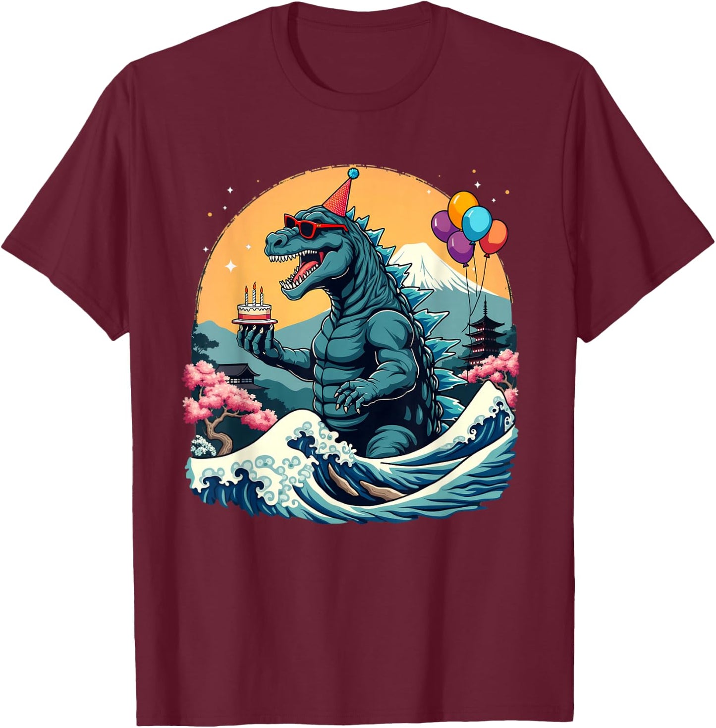 Kaiju Birthday Japan Monster Movie Bday Party Decorations T-Shirt - T-Shirt | Maroon