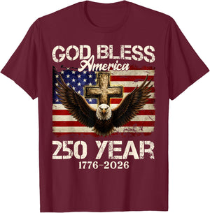 God Bless America 250th Patriotic 4th of July Men Women T-Shirt - T-Shirt | Maroon