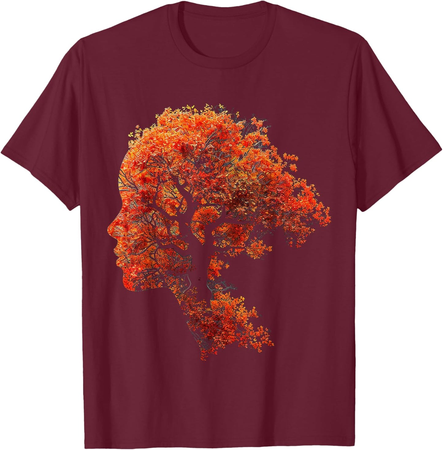 Tree Art Natur Grafik Frauen Gesicht Motiv Baum T-Shirt - T-Shirt | Maroon