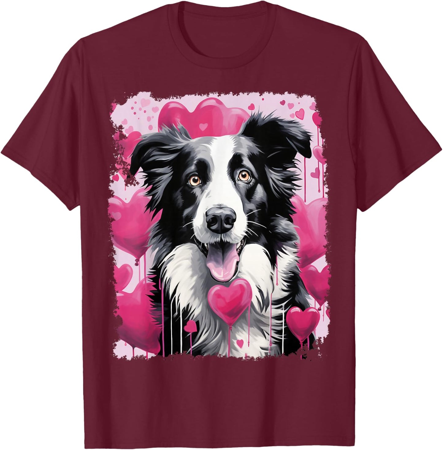 Pop Art Dog Cute Border Collie T-Shirt - T-Shirt | Maroon