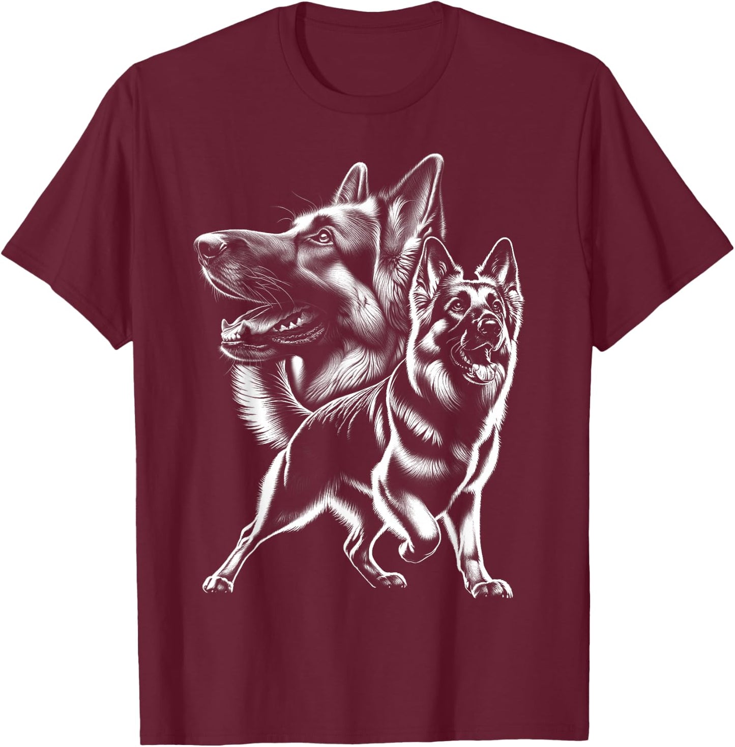 Playful German Shepherd as a Finely Drawn Picture , black T-Shirt - T-Shirt | Maroon