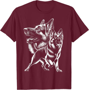 Playful German Shepherd as a Finely Drawn Picture , black T-Shirt - T-Shirt | Maroon
