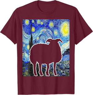 Sheep Starry Night Van Gogh Funny Sheep Farmer Lamb T-Shirt - T-Shirt | Maroon