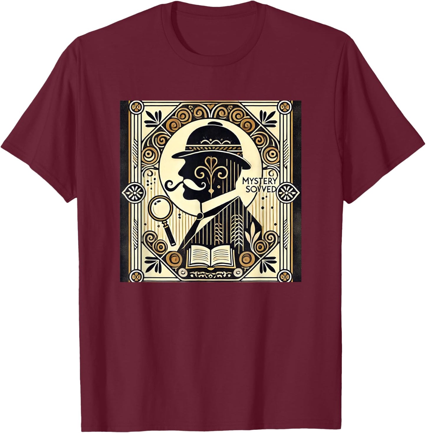 Poirot Mystery Books Vintage Detective Design T-Shirt - T-Shirt | Maroon
