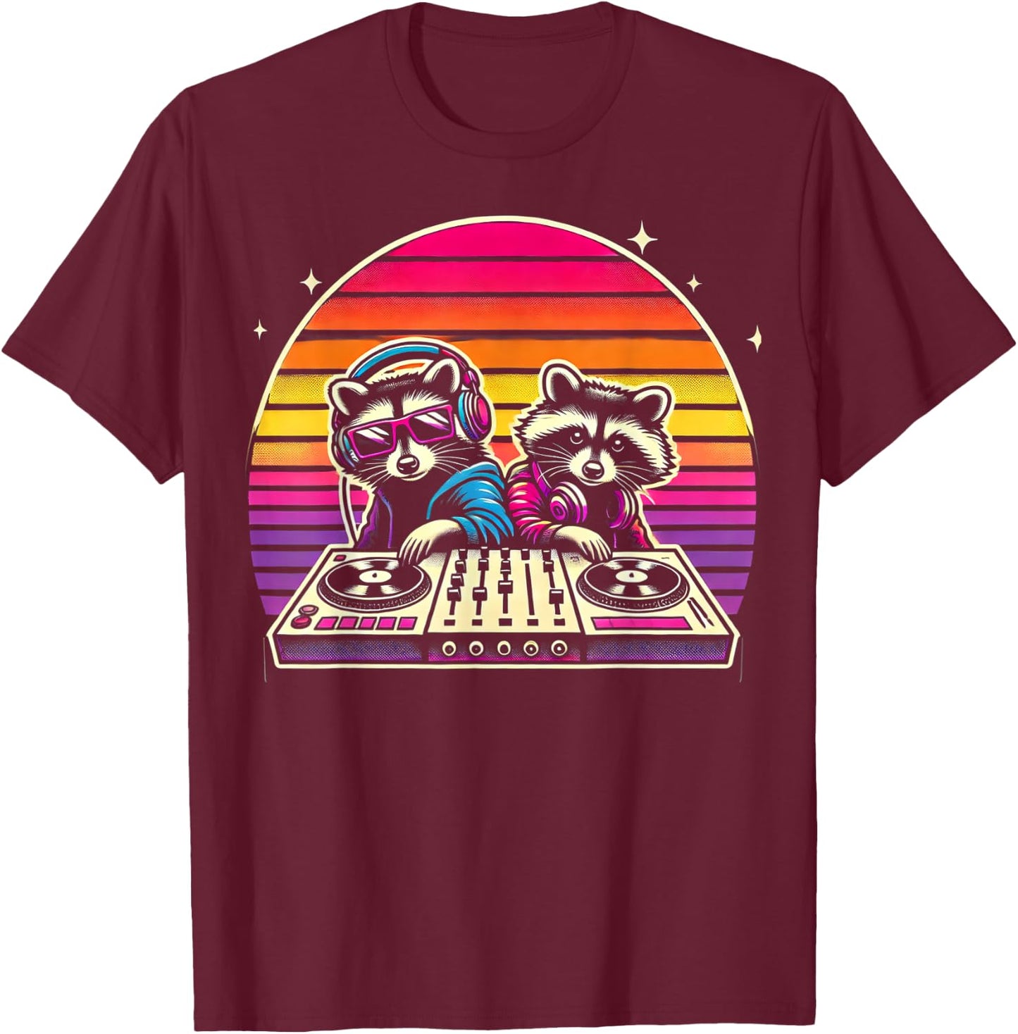 Hip Hop Raccoon Scratching Vinyl Music Raccoon DJ T-Shirt - T-Shirt | Maroon