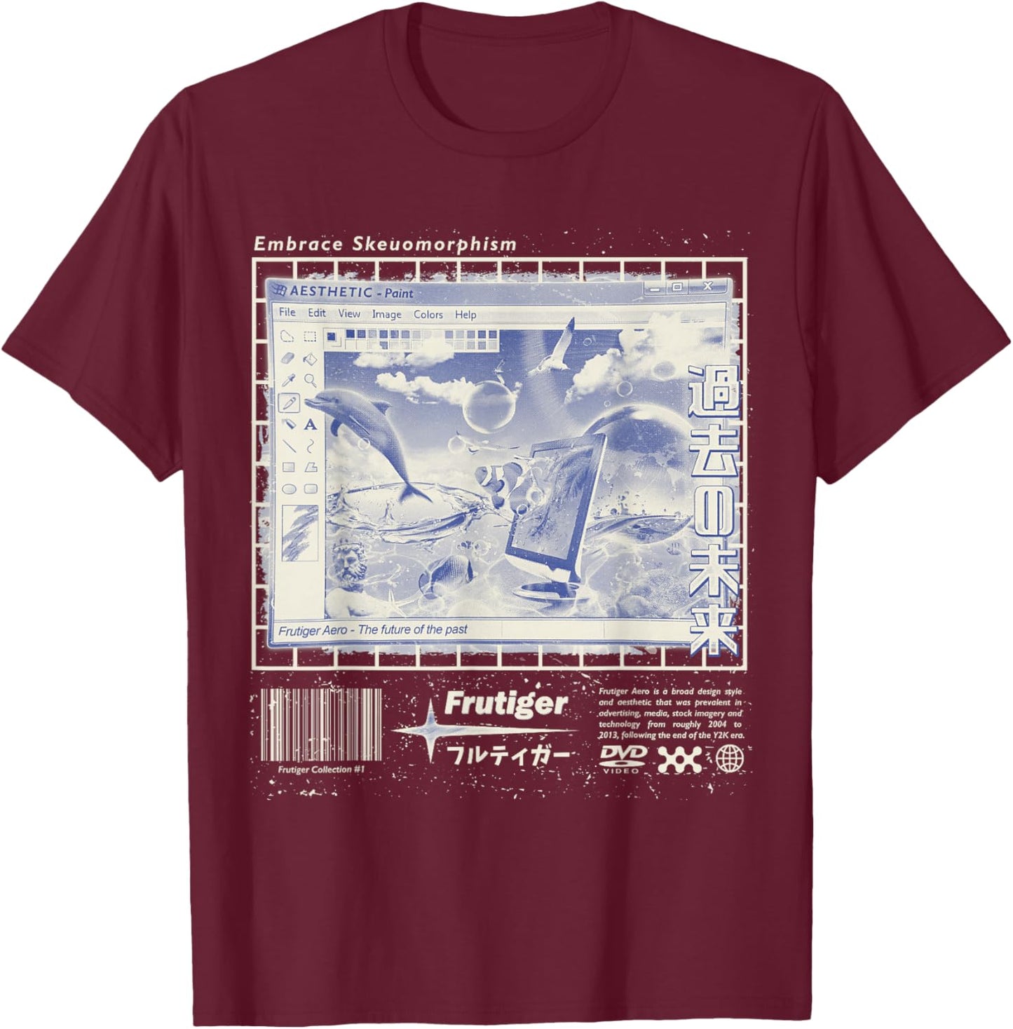 Halftone Frutiger Aero Fashion Collection T-Shirt - T-Shirt | Maroon