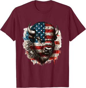 American Buffalo American Bison American Flag American Bison T-Shirt - T-Shirt | Maroon