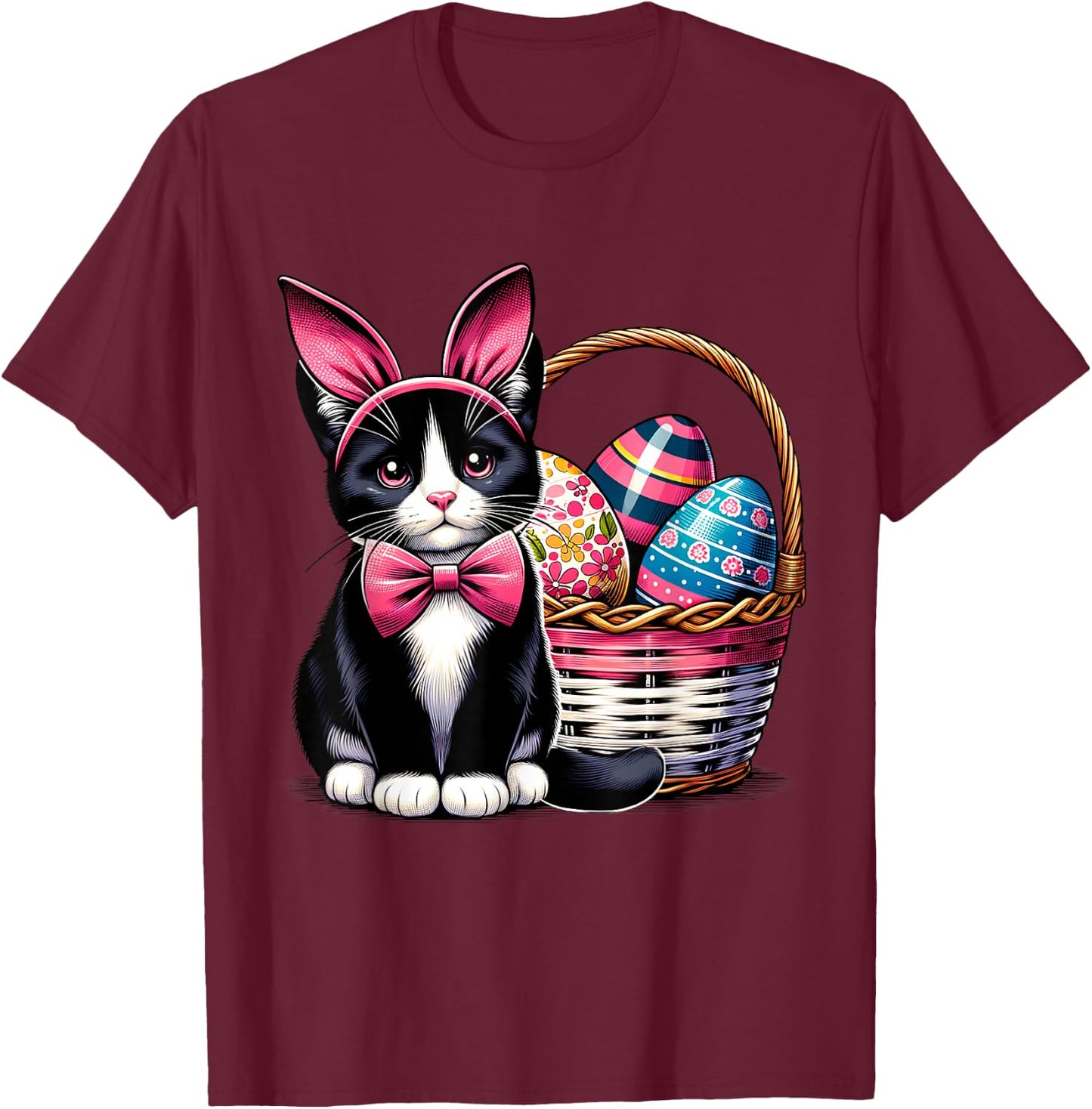 Cute Cat Kitty Easter Day Bunny Eggs Cat Lover Girls T-Shirt - T-Shirt | Maroon
