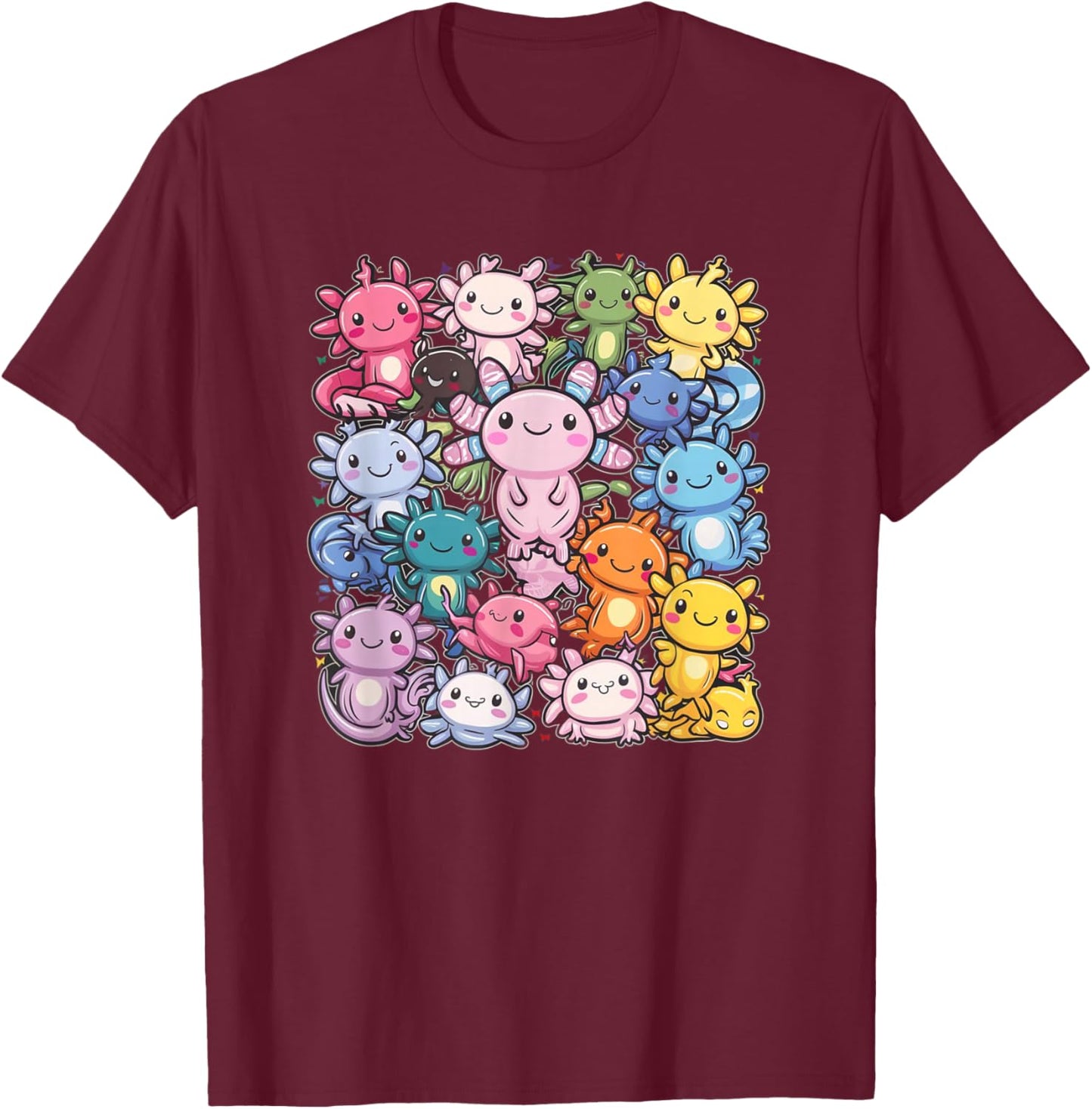 Axolotl Cute Axolotls Of The World Kawaii Kids , Black, S T-Shirt - T-Shirt | Maroon