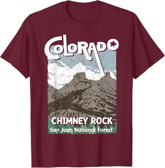 Chimney Rock Colorado San Juan Rocky Mountains Skiing T-Shirt - T-Shirt | Maroon