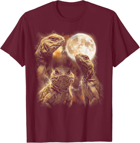Funny Three Uromastyx Moon Tailed Lizard Vintage 90s Graphic T-Shirt - T-Shirt | Maroon