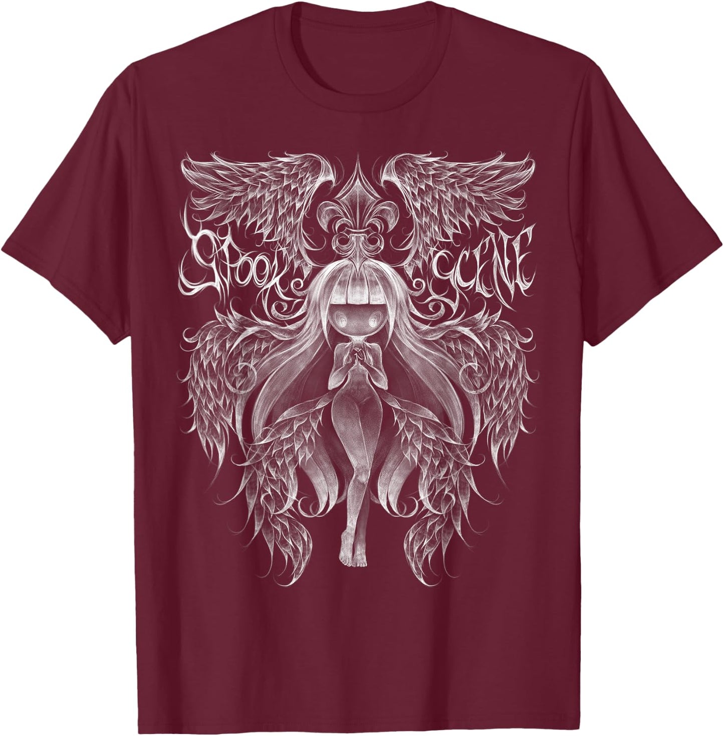Spookscene Gothic Fleur De Lis Seraph Celestial Angel T-Shirt - T-Shirt | Maroon