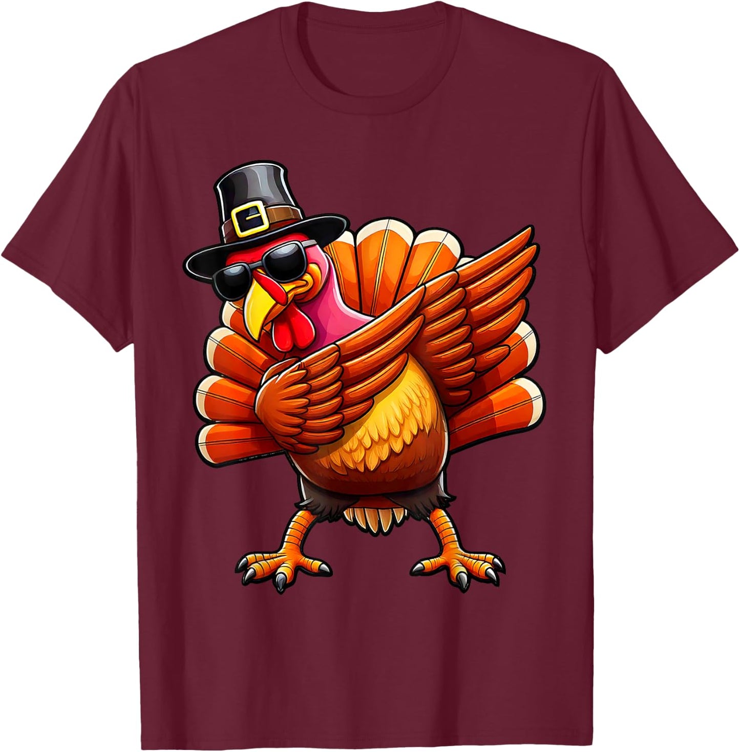 Thanksgiving Day Dabbing Turkey Pilgrim Boys Men Funny Dab T-Shirt - T-Shirt | Maroon