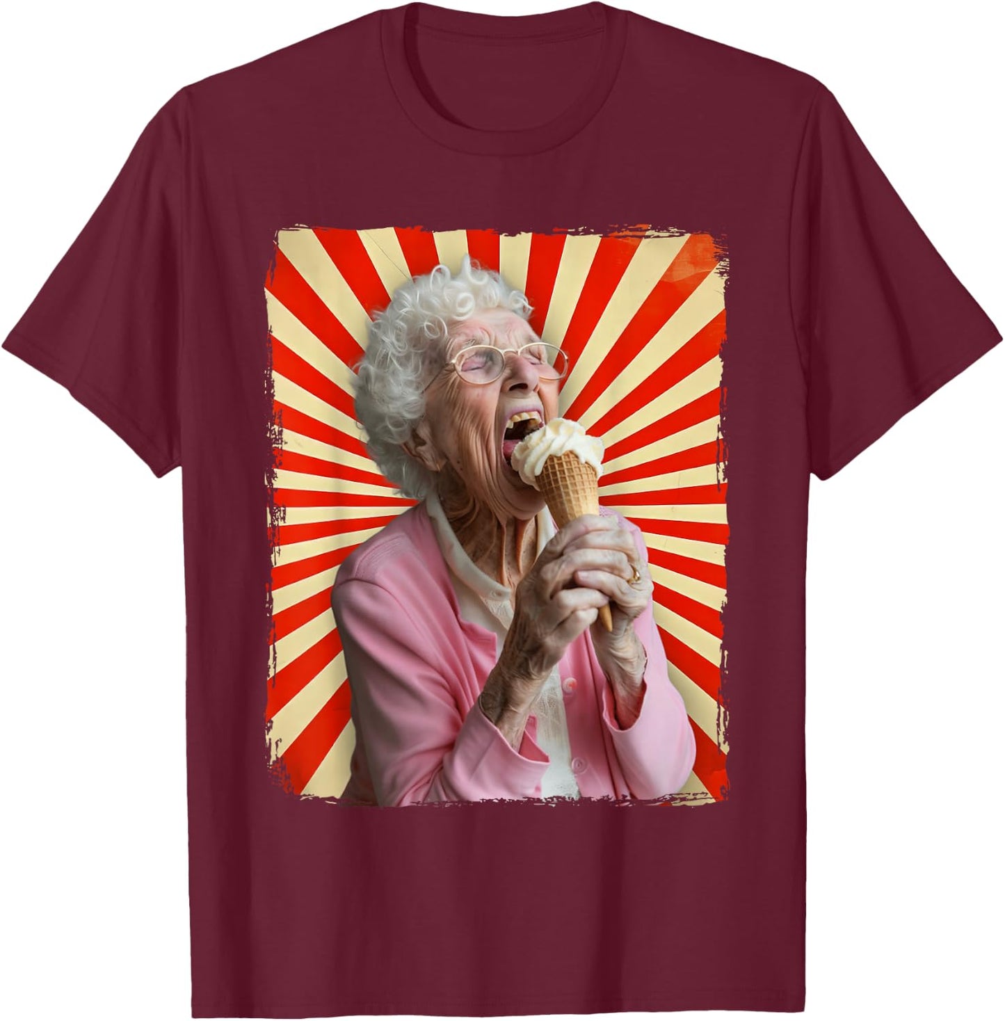 Grandma Licking Ice Cream T-Shirt - T-Shirt | Maroon