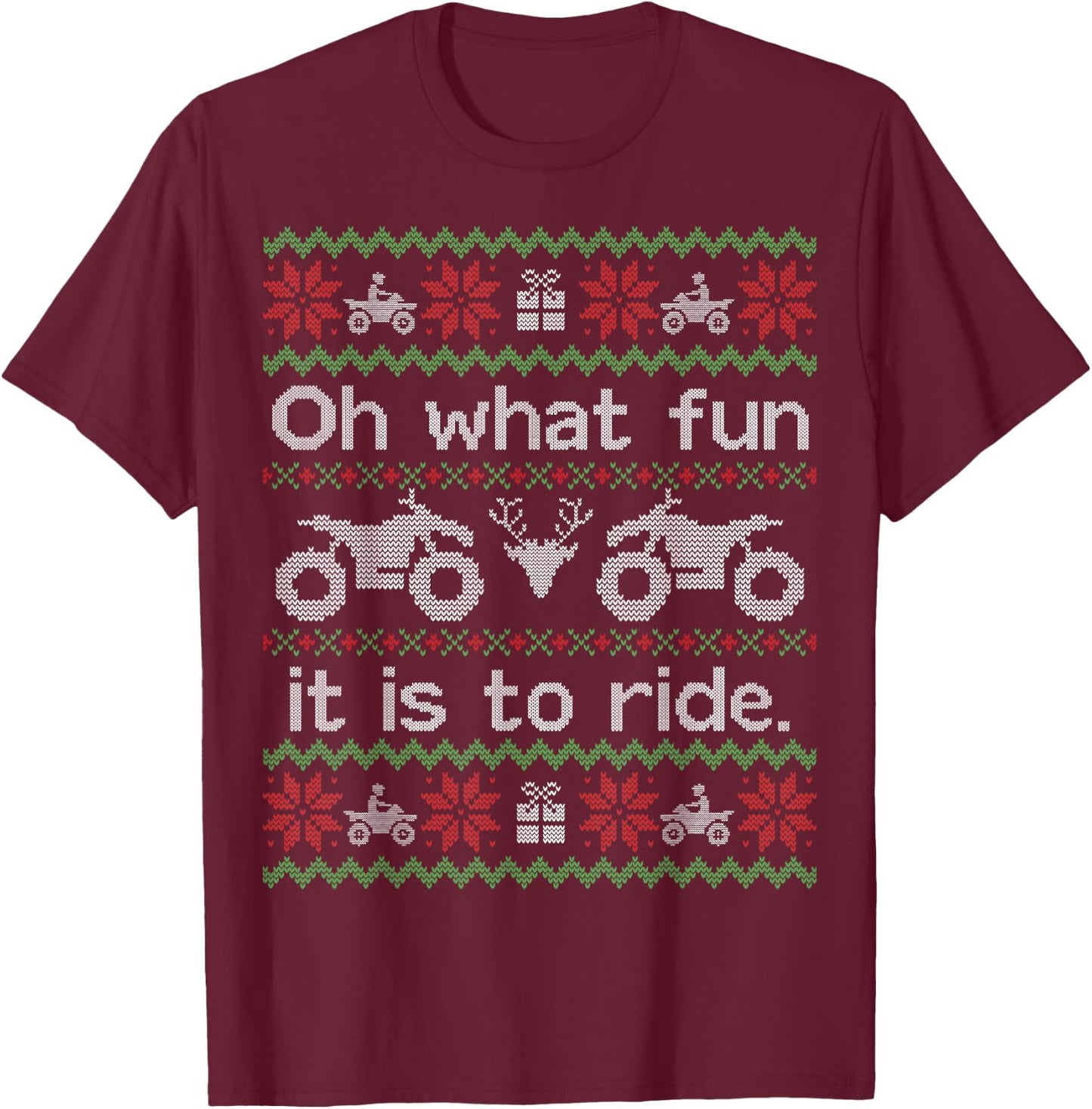 Funny Ugly Sweater Christmas Quad 4 Wheeler ATV Shirt T-Shirt - T-Shirt | Maroon