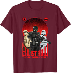 Star Wars Rogue One Enlist Now Galactic Empire Propaganda T-Shirt - T-Shirt | Maroon