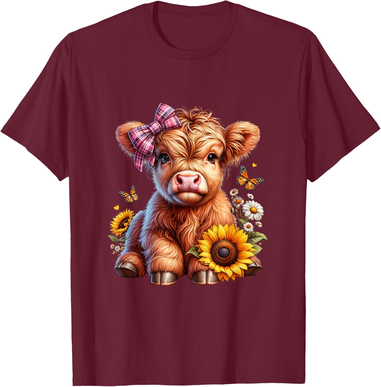 Cow, Scottish Highland Cow, Western Wear, Cute Highland Cow T-Shirt - T-Shirt | Maroon