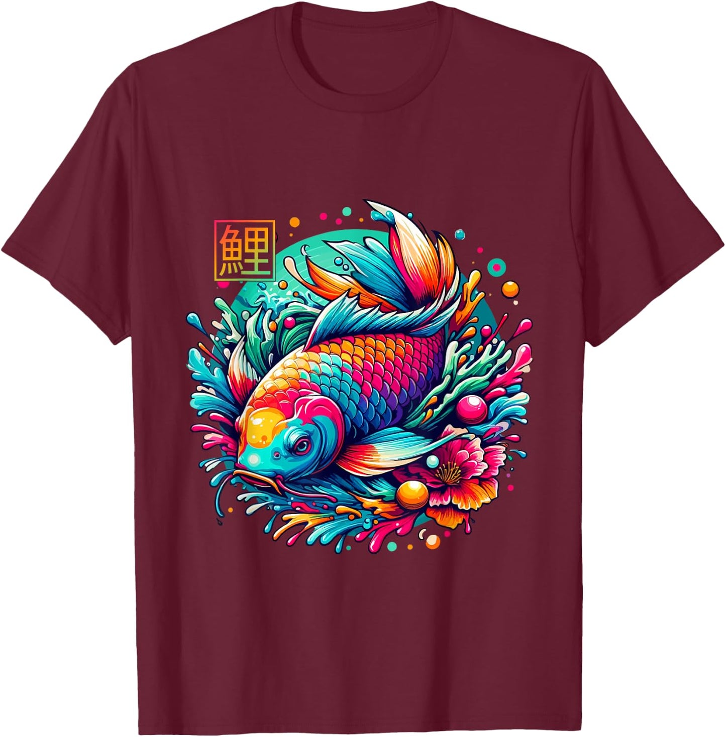Japanese Koi Fish Shirt Colorful Sakura Flower Koi Carp Fish T-Shirt - T-Shirt | Maroon