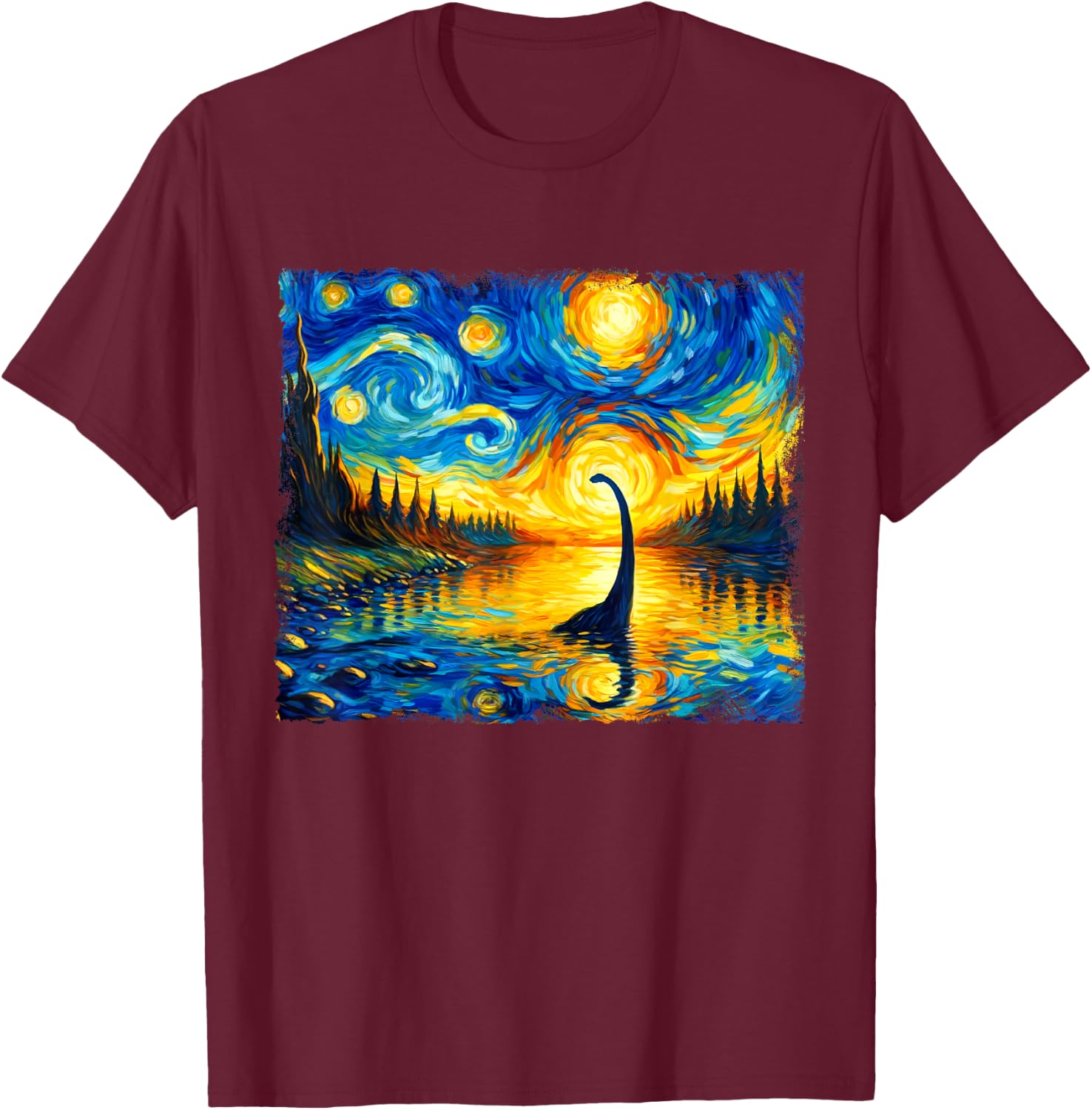 Vintage Arts Loch Ness Monster Outfits Starry Night Humor T-Shirt - T-Shirt | Maroon
