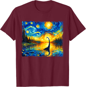 Vintage Arts Loch Ness Monster Outfits Starry Night Humor T-Shirt - T-Shirt | Maroon