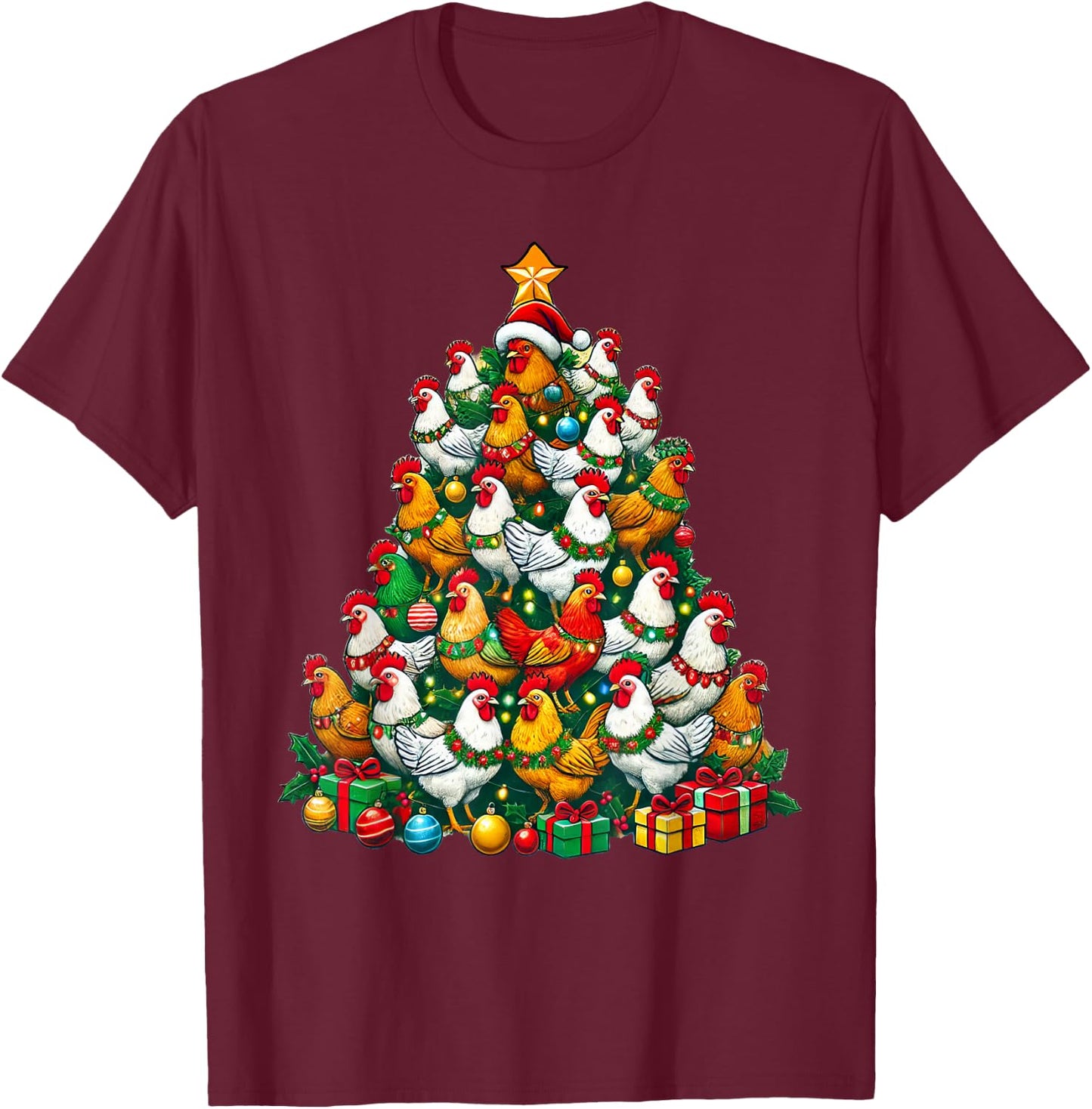 Chicken Christmas Tree Funny Chicken Xmas T-Shirt - T-Shirt | Maroon
