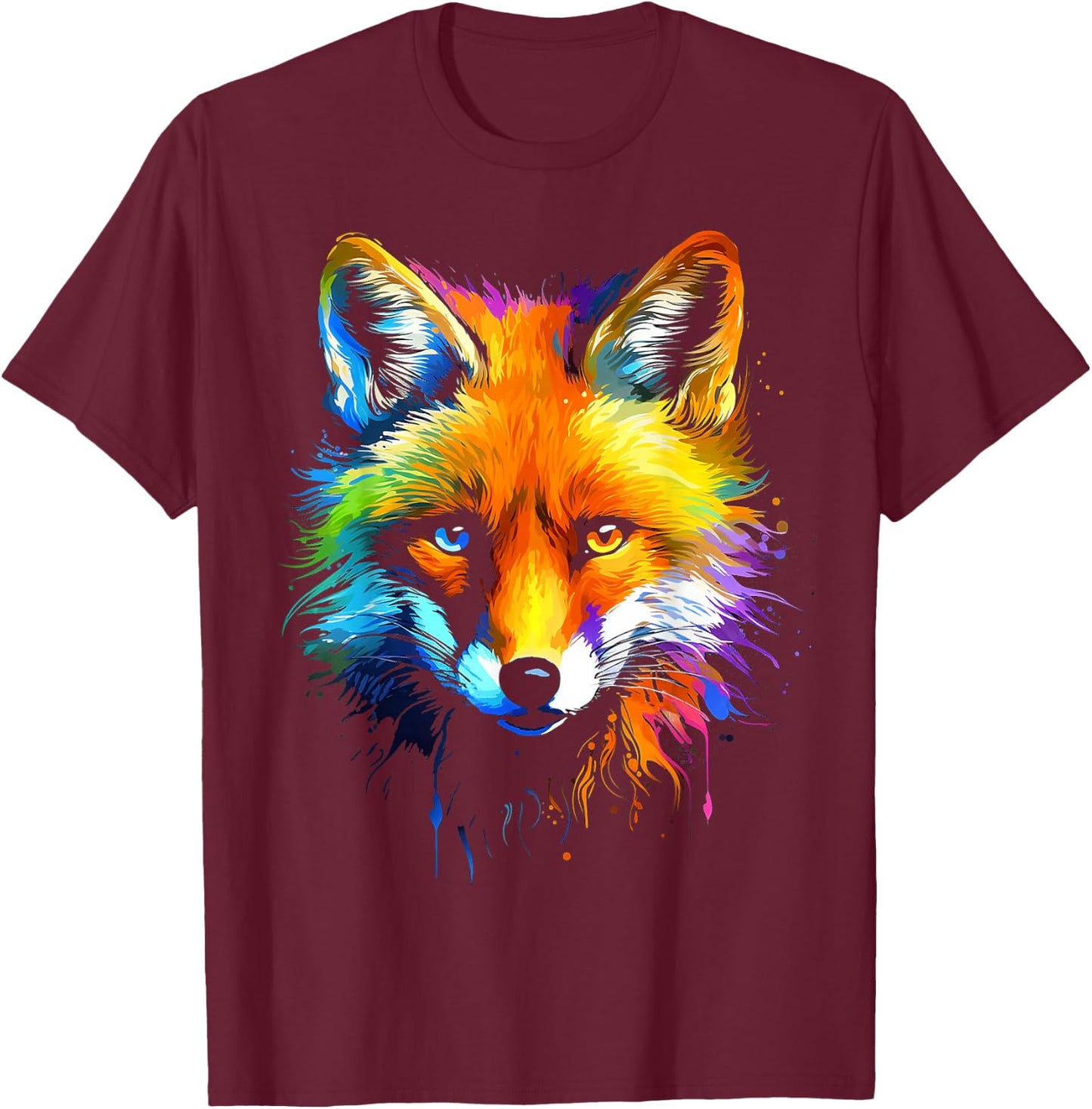 Fox Colourful Animal Graphic Art Fox , black, S T-Shirt - T-Shirt | Maroon