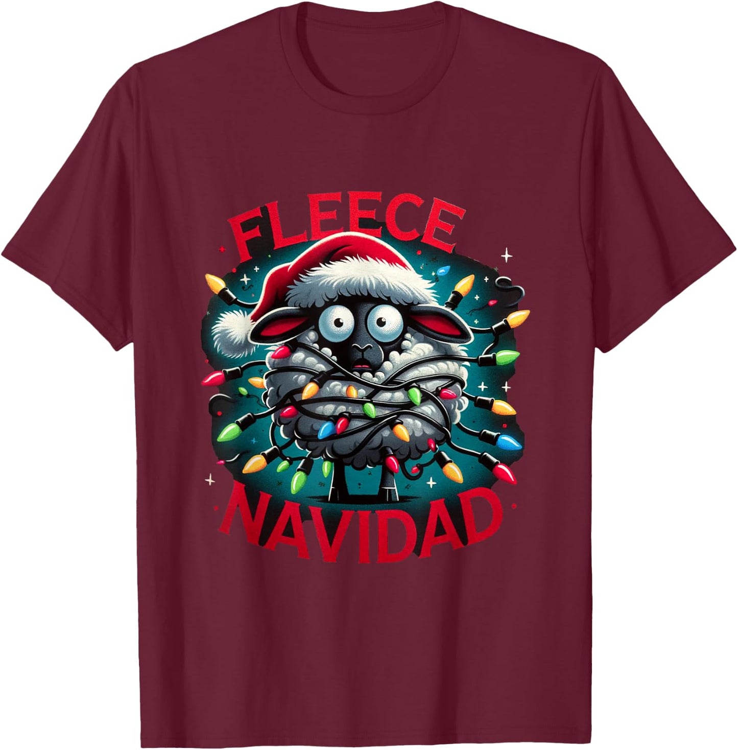 Funny Woolly Surprise Fleece Navidad Christmas Xmas Sheep T-Shirt - T-Shirt | Maroon