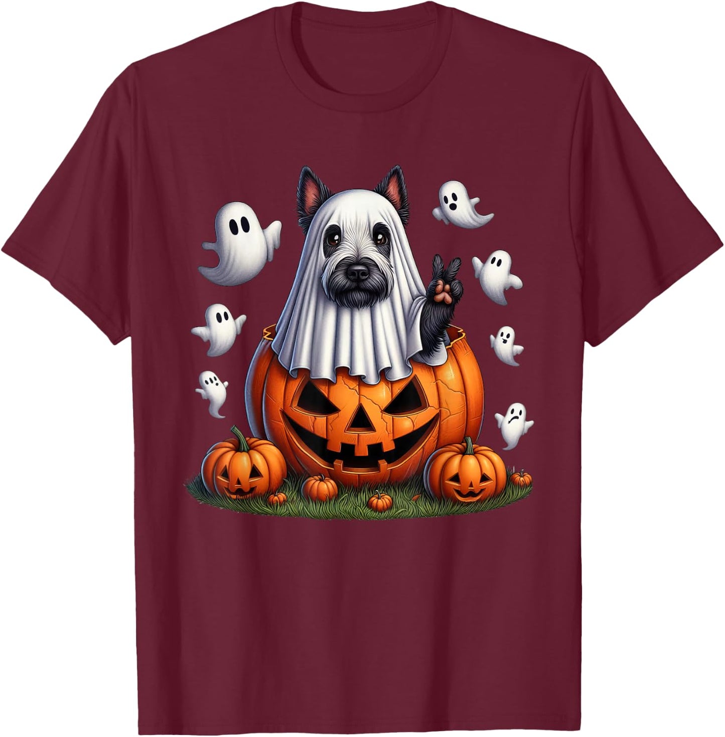 Funny Scottish Terrier Ghost Boo Halloween Kids T-Shirt - T-Shirt | Maroon