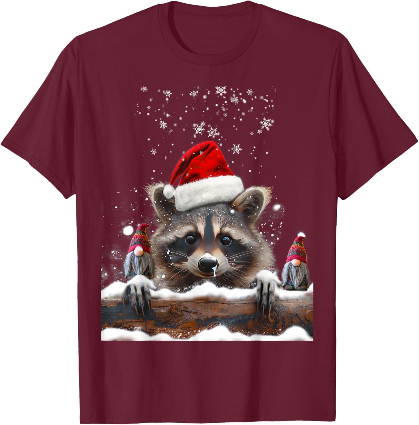 Racoon Racoon And Christmas Gnomes Man Woman Child , Black, S T-Shirt - T-Shirt | Maroon