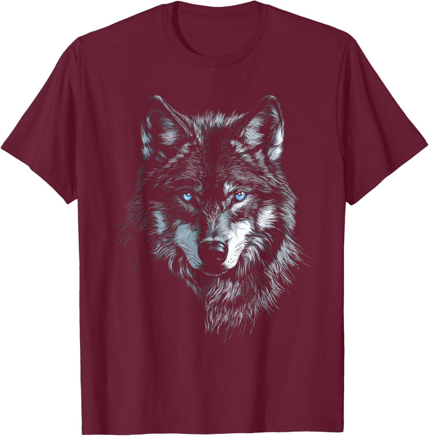 Mystical Wolf with Blue Eyes Animal Art Wolf Motif Wolves , black, S T-Shirt - T-Shirt | Maroon