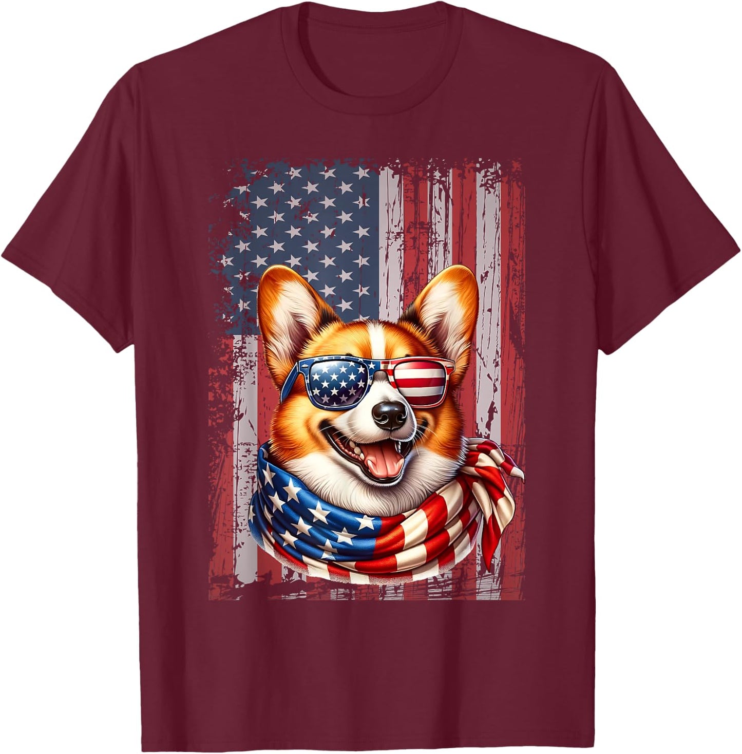 Pembroke Welsh Corgi Dog Lover US Flag 4th Of July Patriotic T-Shirt - T-Shirt | Maroon