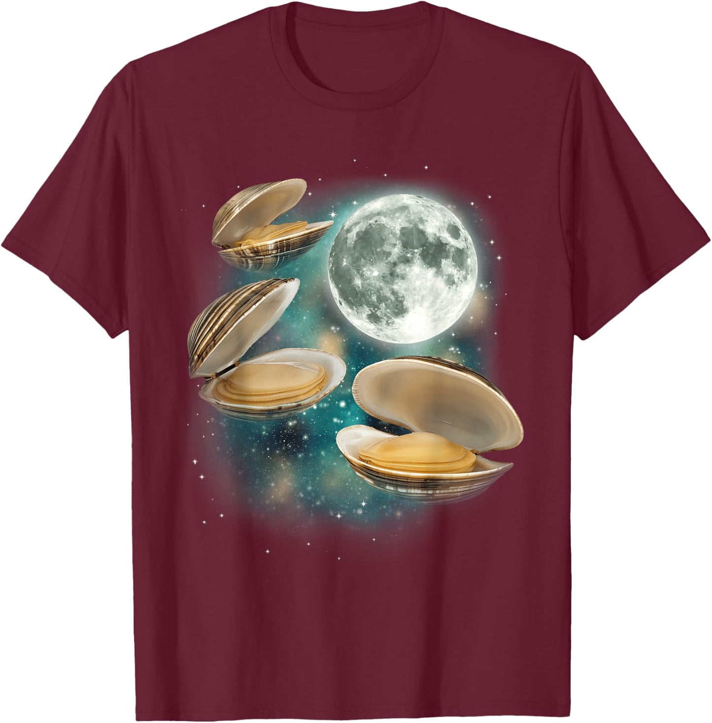 Three Clam Moon | 3 Clams Weird Cursed Oceanic Sealife Ugly T-Shirt - T-Shirt | Maroon