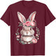 Bunny with Pink Rose Crown Watercolor Art T-Shirt - T-Shirt | Maroon