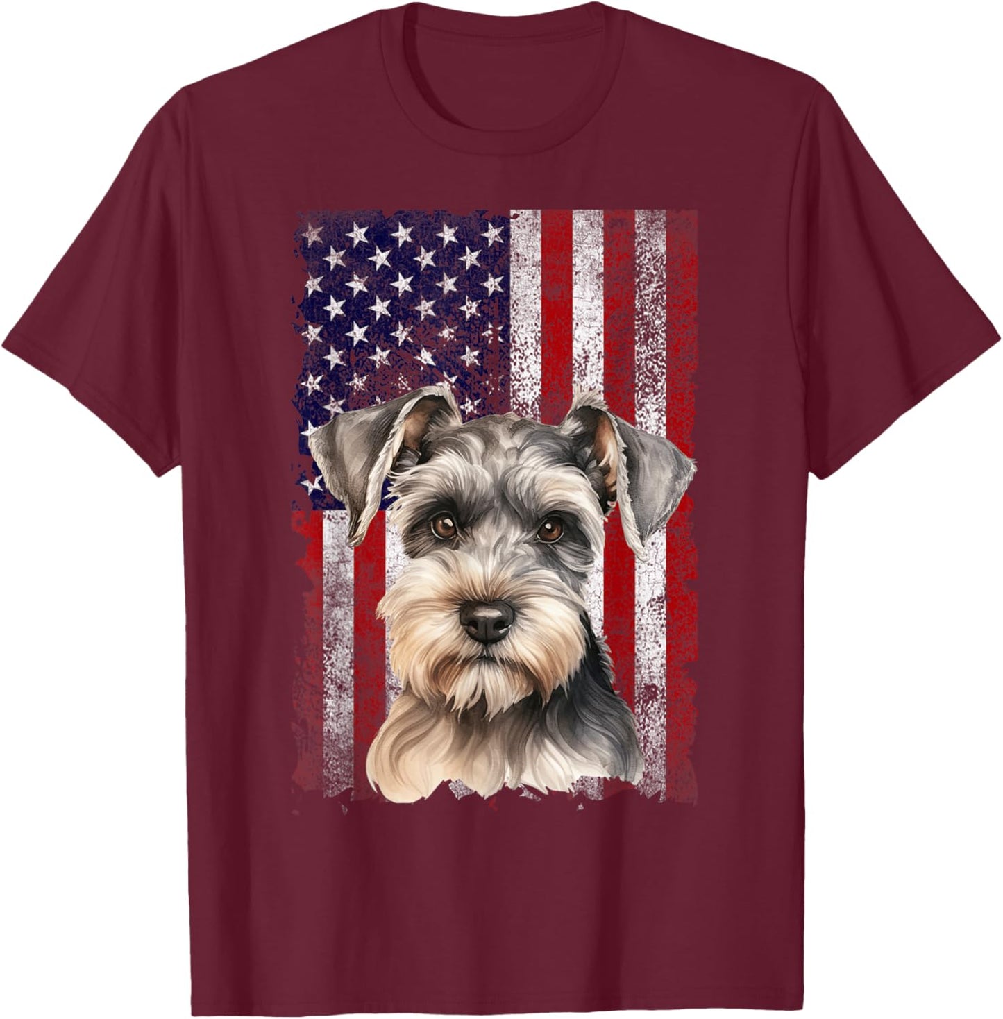 Miniature Schnauzer Dog 4th of July American Flag Patriotic T-Shirt - T-Shirt | Maroon